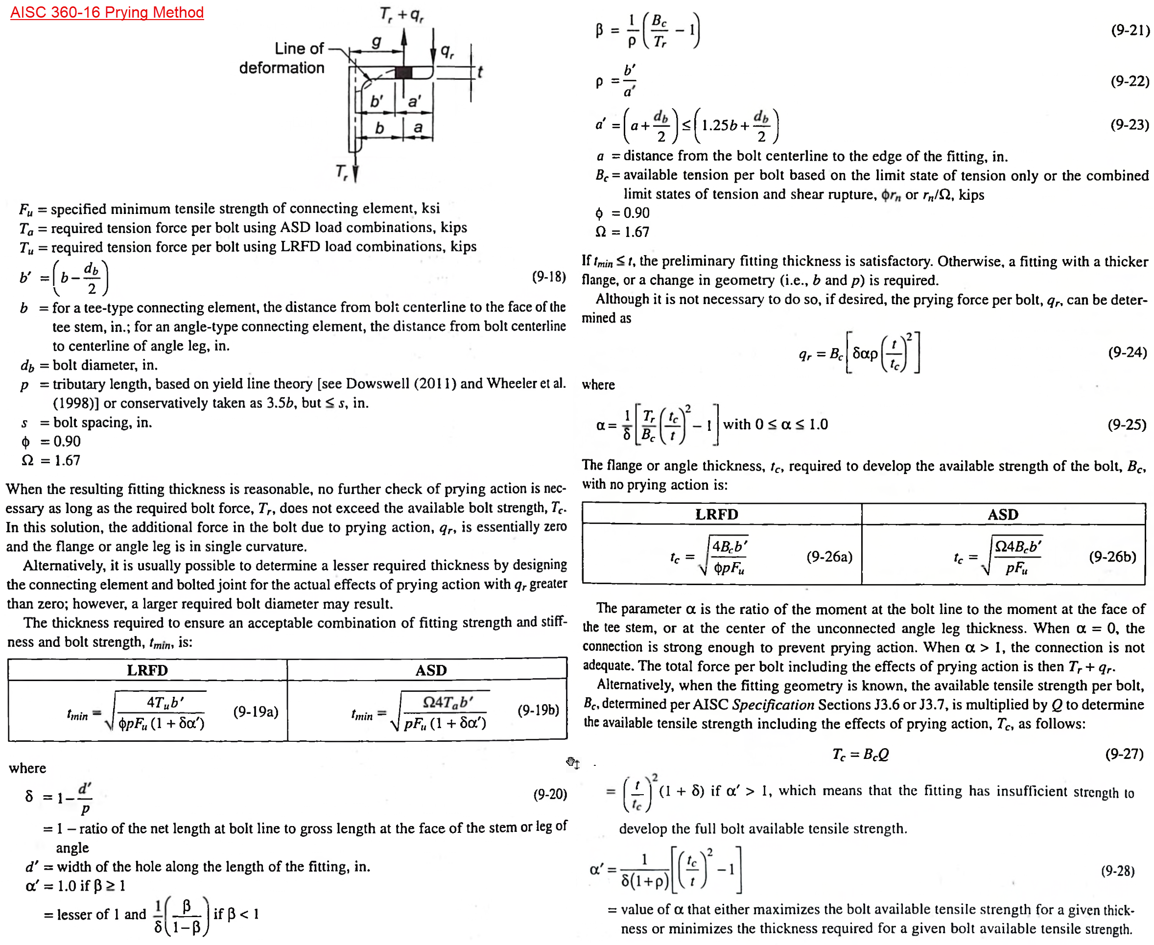 AISC 360-16 Section 9 Prying Method