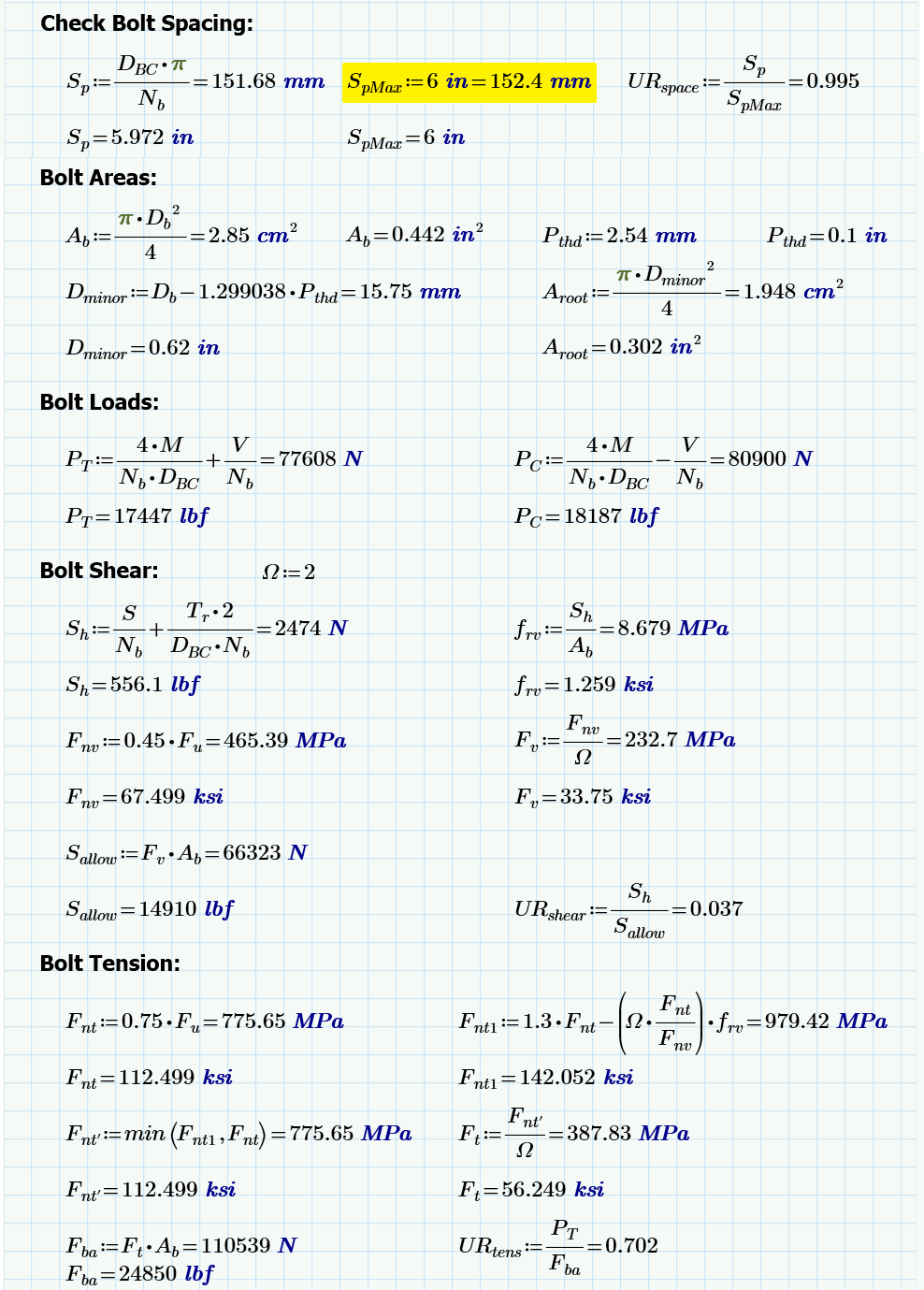 Bolt Calculations for Flange with Gussets