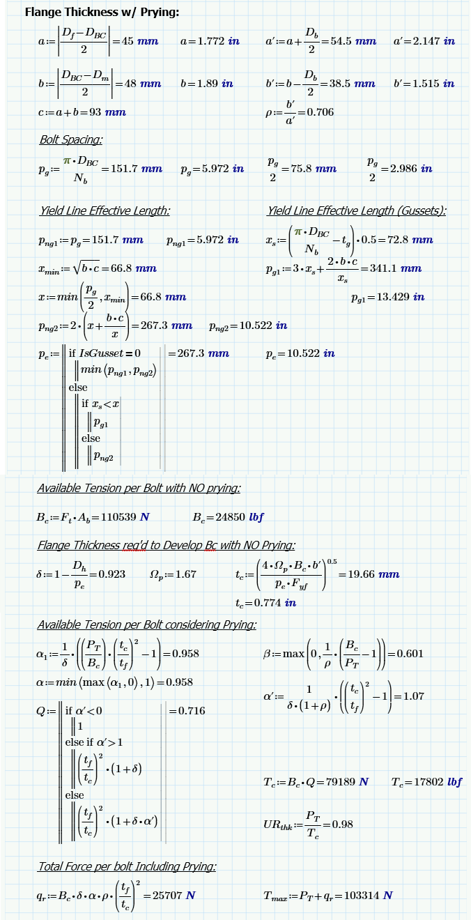Flange with Gussets Prying Calculations